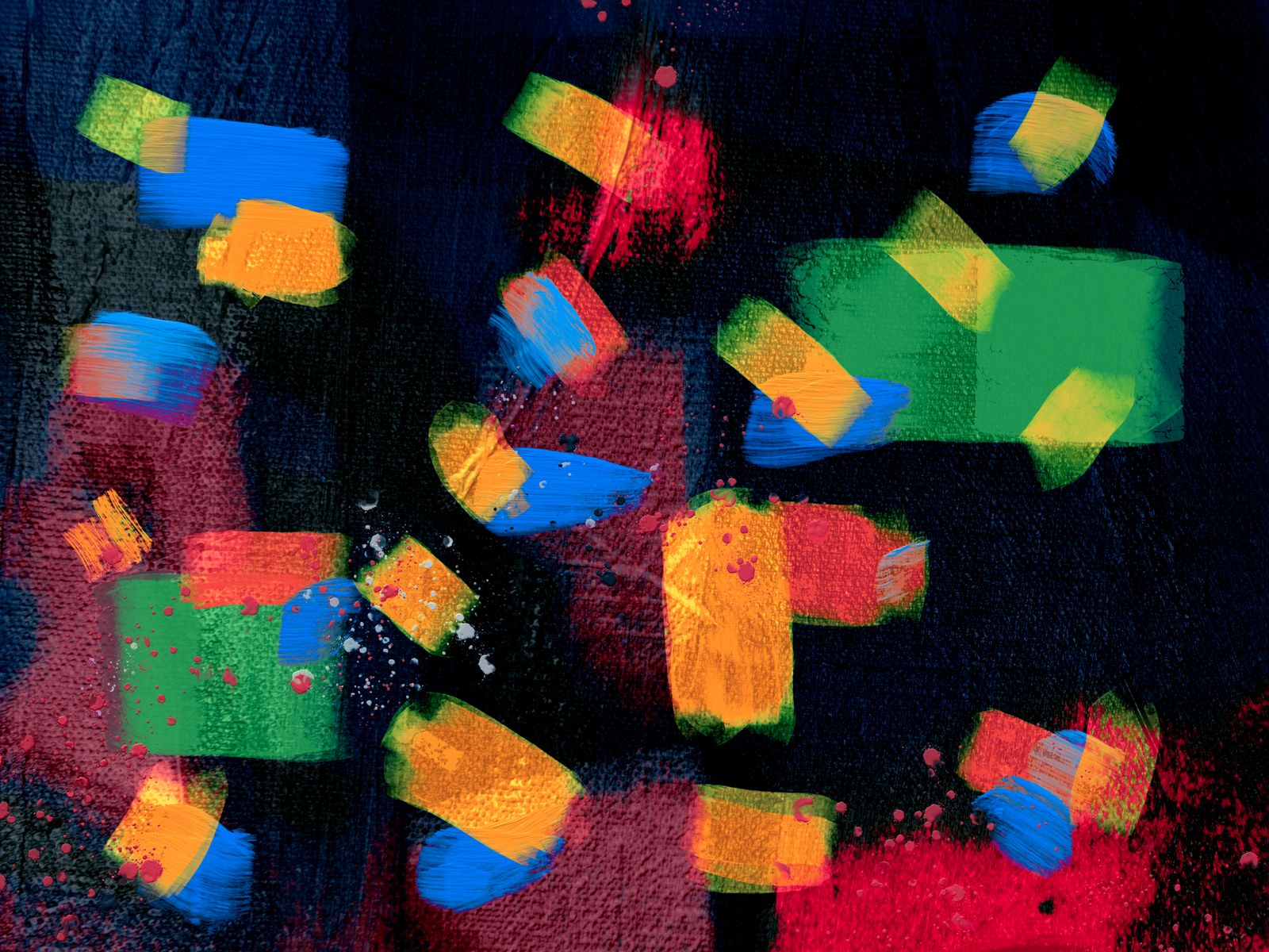 Colored brushstrokes on a dark background — AI painting in the missing parts of an image