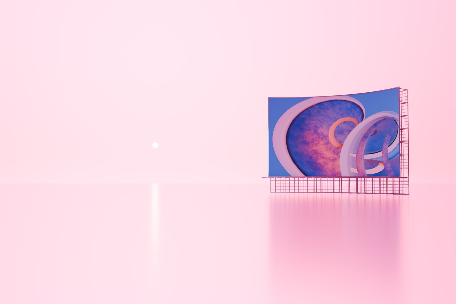 An abstract screen with geometric graphics in pink tones — a metaphor for SVG vector graphics on the web