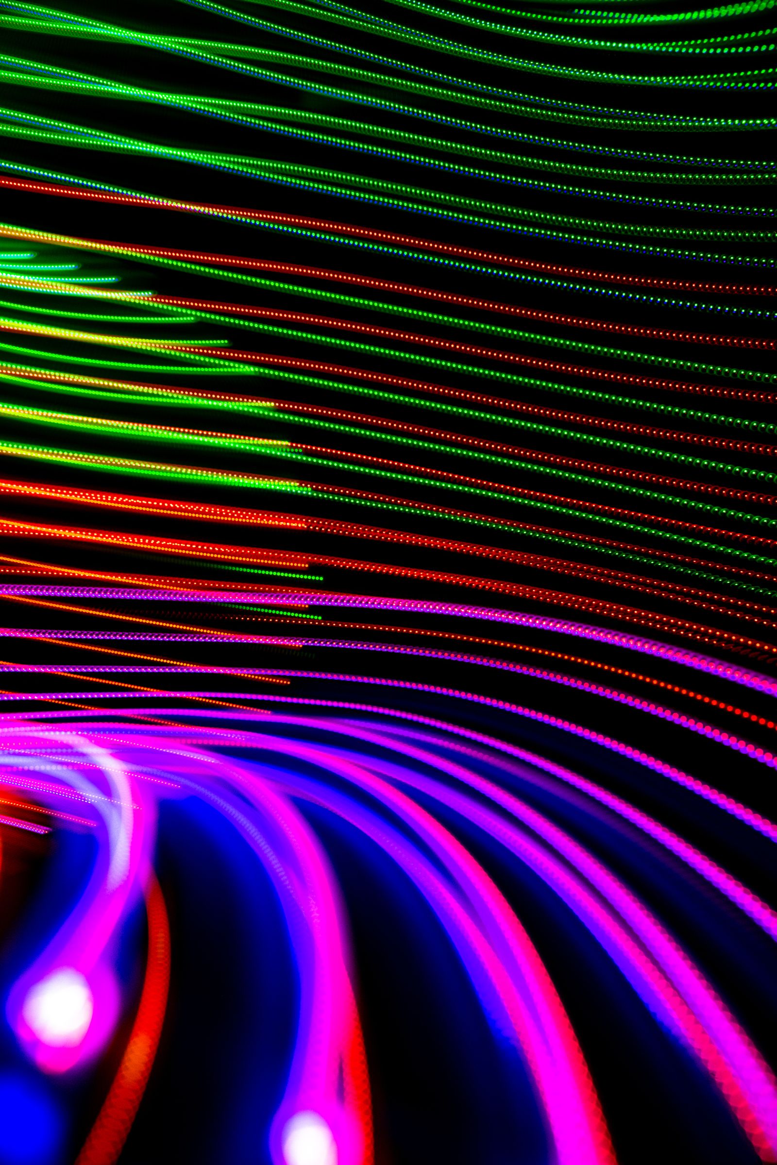 Many multicolored light streaks — a visualization of the limited palette and dithering