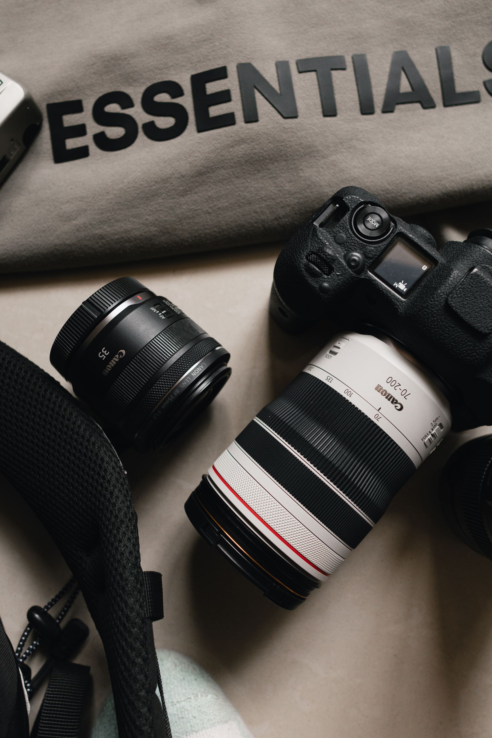 A camera and lenses next to the word Essentials — picking a base kit