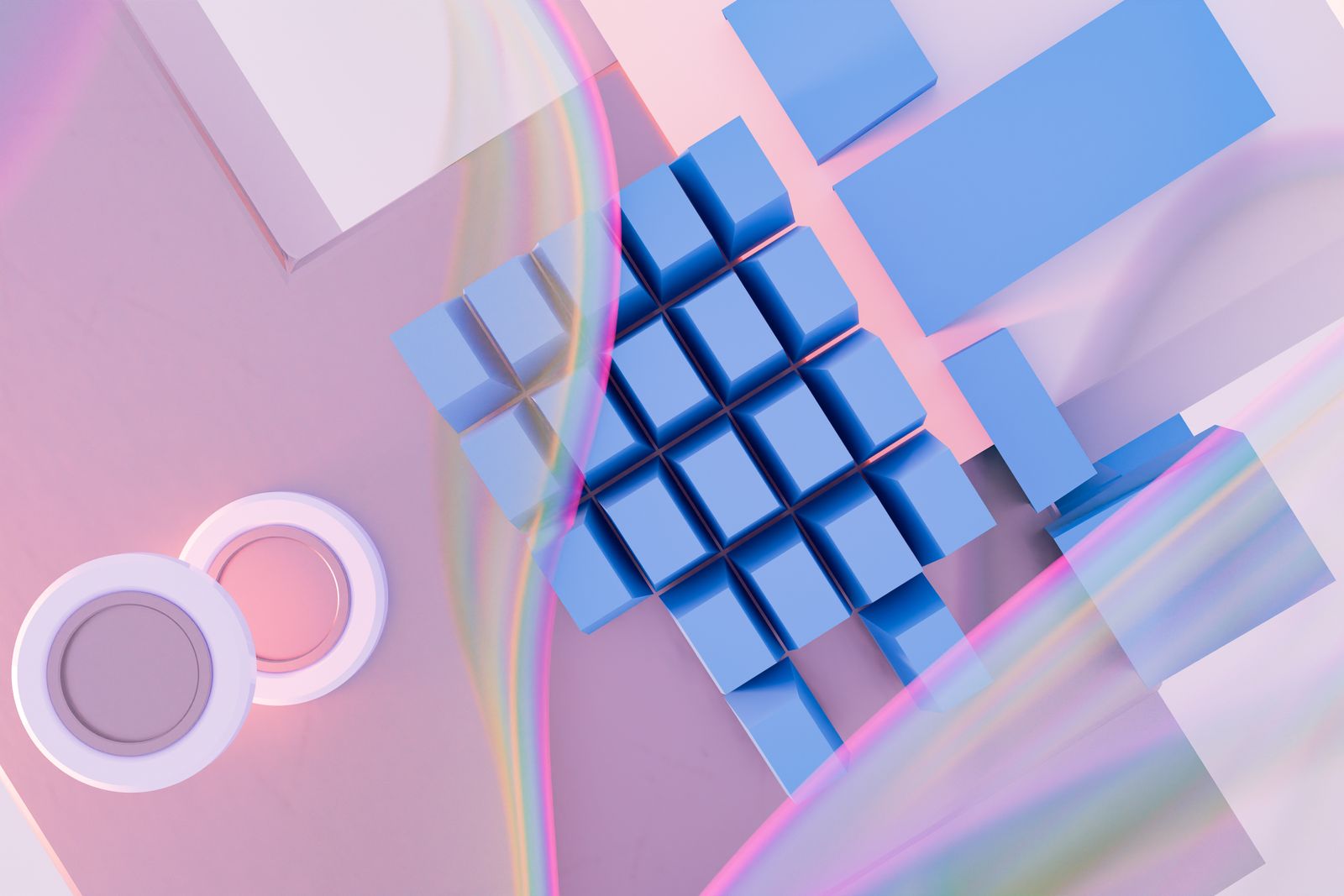 Three-dimensional cubes arranged in a grid — a visual metaphor for pixels and blocks in a raster image
